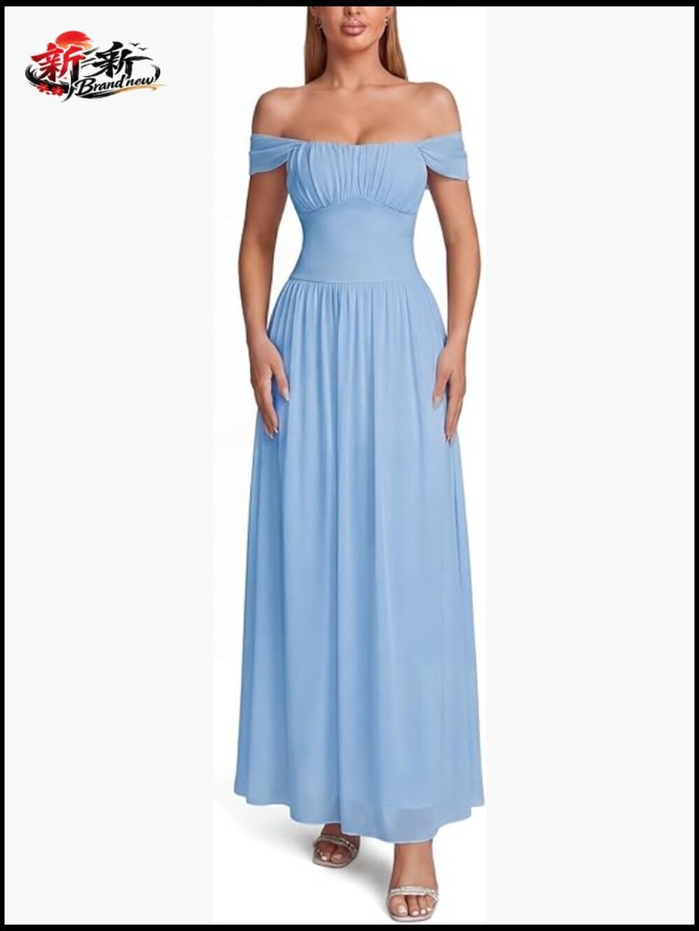 Off the Shoulder Maxi Dress Formal Long Sleeve A-Line Flow Summer Wedding Guest
